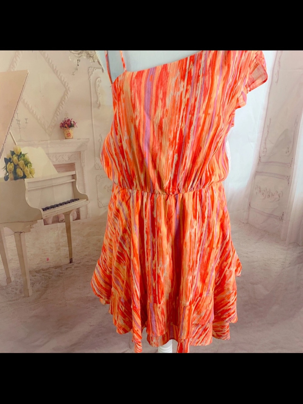 Free People NWT $99 Heart Shaped Face Mini Orange Striped Summer Dress XS - Picture 3 of 6